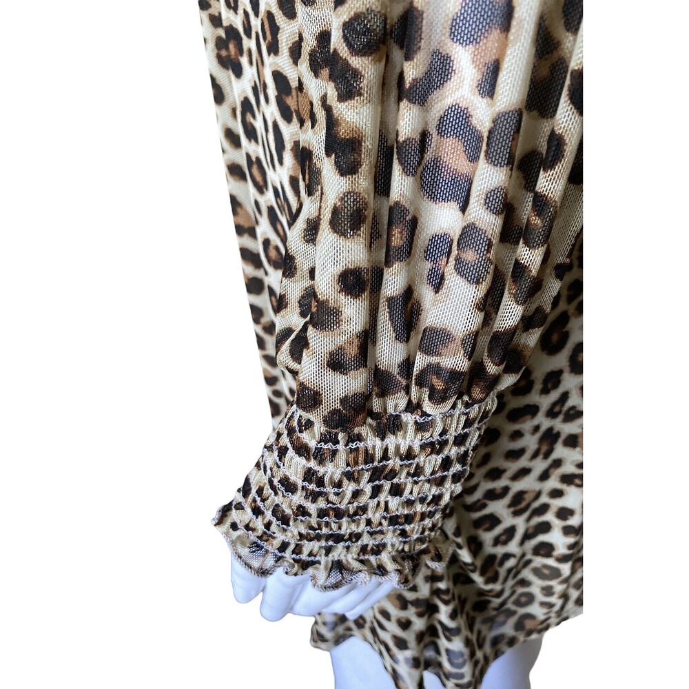 Mikey & Joey Leopard Print High Neck Sheer Sleeve… - image 8